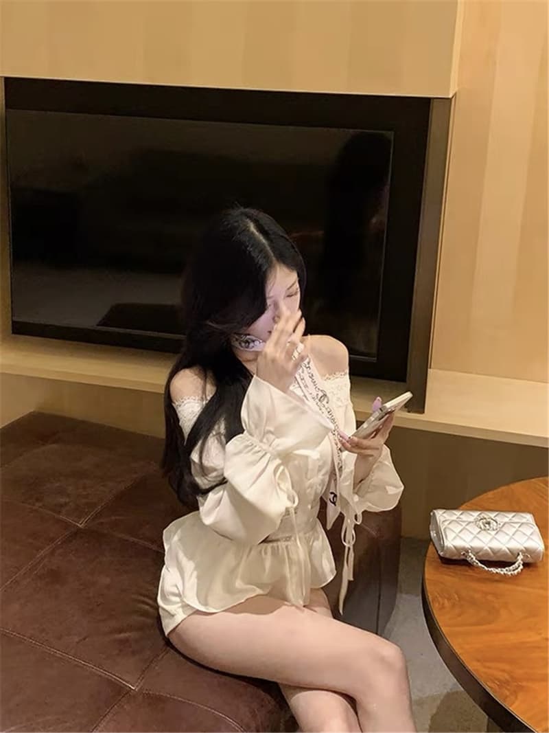 실사 정가 오프숄더 레이스 조각 긴팔 셔츠 가을 몸매 가꾸기 디자인 센스 셔츠 순수한 욕망 바람 맨위 상세 이미지 9