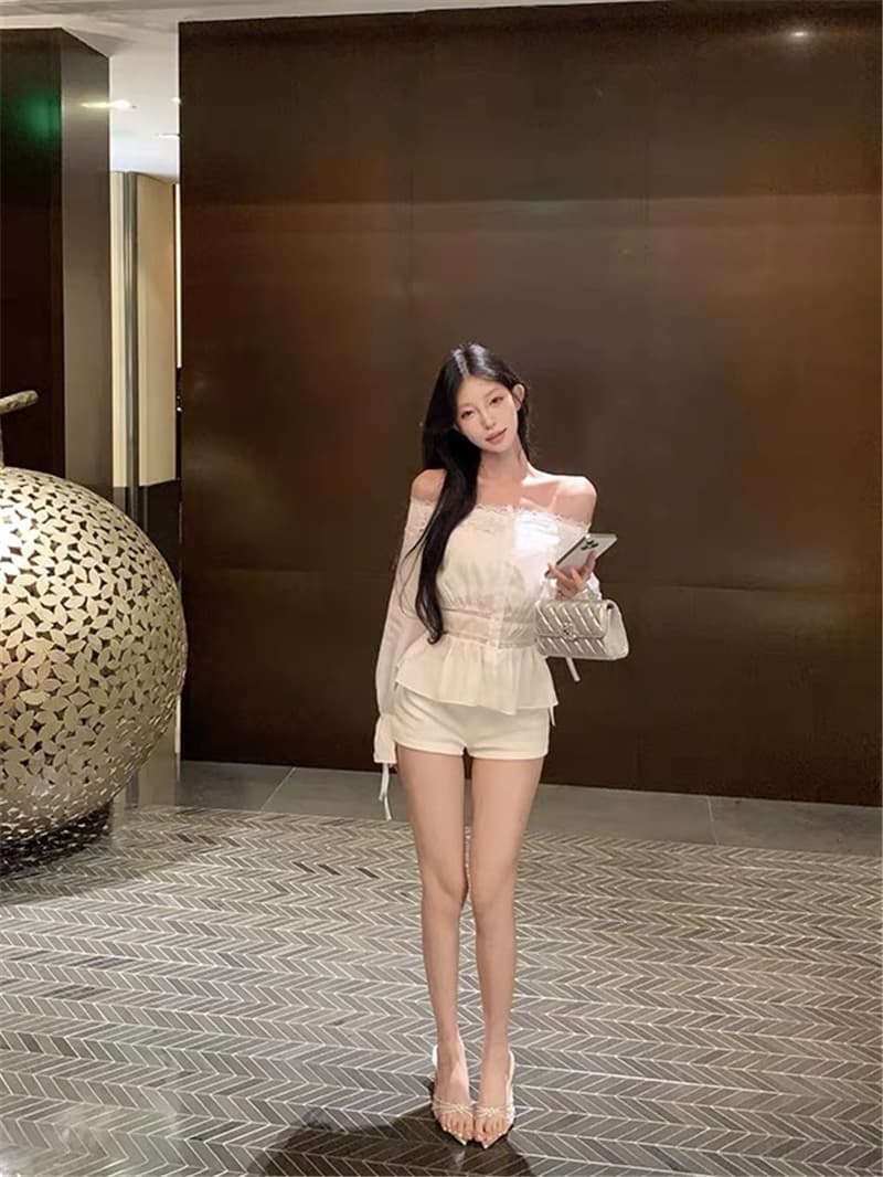 실사 정가 오프숄더 레이스 조각 긴팔 셔츠 가을 몸매 가꾸기 디자인 센스 셔츠 순수한 욕망 바람 맨위 상세 이미지 10