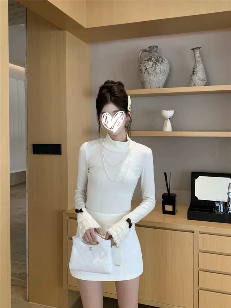 소녀 나이트 한국 스타일 레트로 천 골드 디자인 센스 작은 재킷 재킷 기본 셔츠 나비 매듭 반 스커트 3종 세트 상세 이미지 8