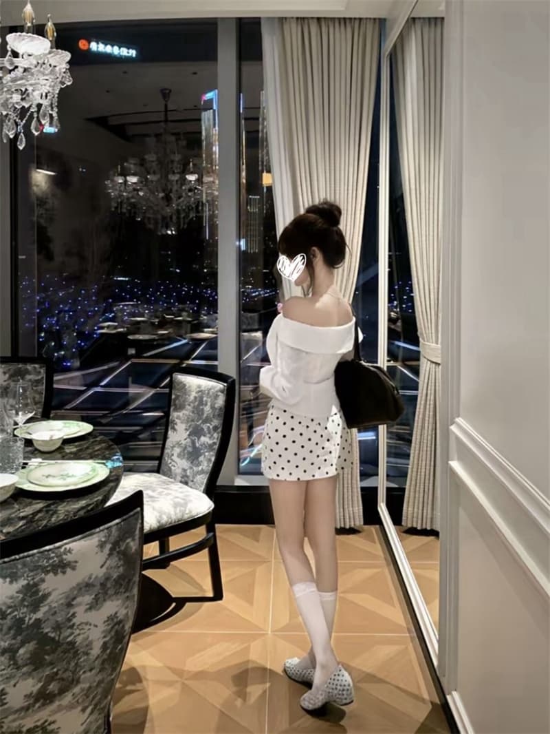 한 부서 아름다움 이른 가을 한국 스타일 순수한 욕망 바람 작은 대중 디자인 맨위 치마 도트 무늬 치마 투피스 세트 상세 이미지 6