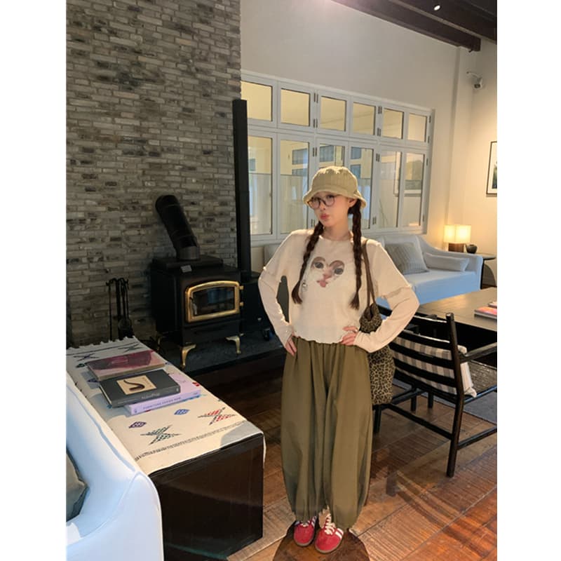 가을 켜기 새로운 한 부서 레트로 달콤함 연령 감소 다용도 하트 새끼 고양이 프린트 페이크 레이어드 긴팔 티셔츠 이미지 6