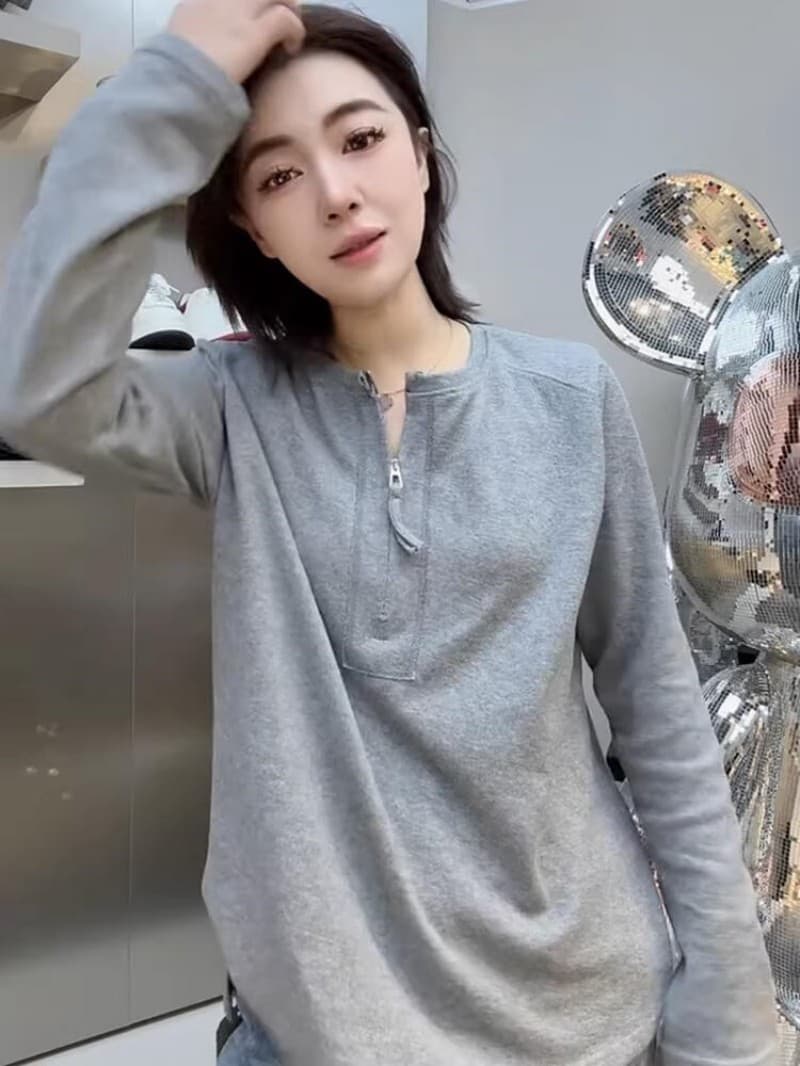 하프 지퍼 한국 스타일 고급 연령 감소 긴팔 티셔츠 여성 2026 봄 새로운 미니멀리즘 패션 기본 셔츠 맨위 서비스 이미지 4
