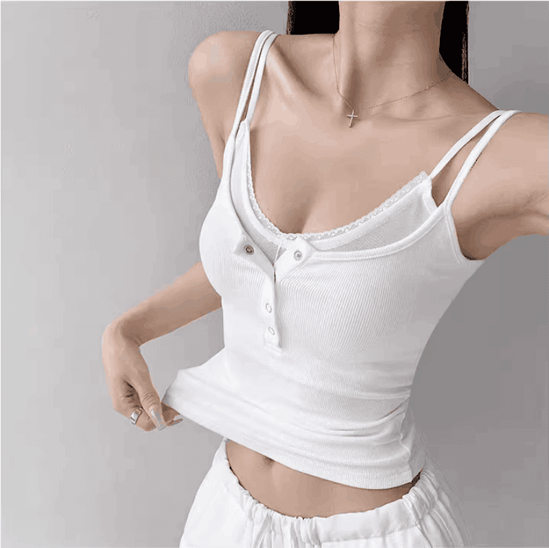 순수한 욕망 바람 레이스 망사 패치워크 페이크 레이어드 캐미솔 2026 여름 새로운 몸매 가꾸기 핫걸 짧은 맨위