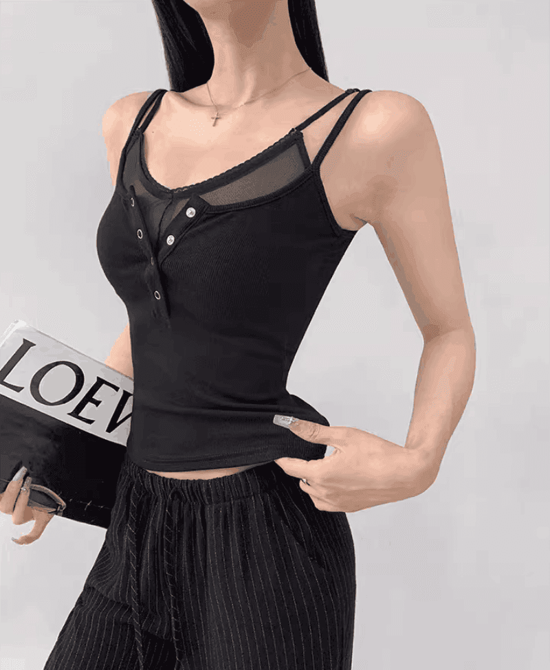 순수한 욕망 바람 레이스 망사 패치워크 페이크 레이어드 캐미솔 2026 여름 새로운 몸매 가꾸기 핫걸 짧은 맨위 상세 이미지 8
