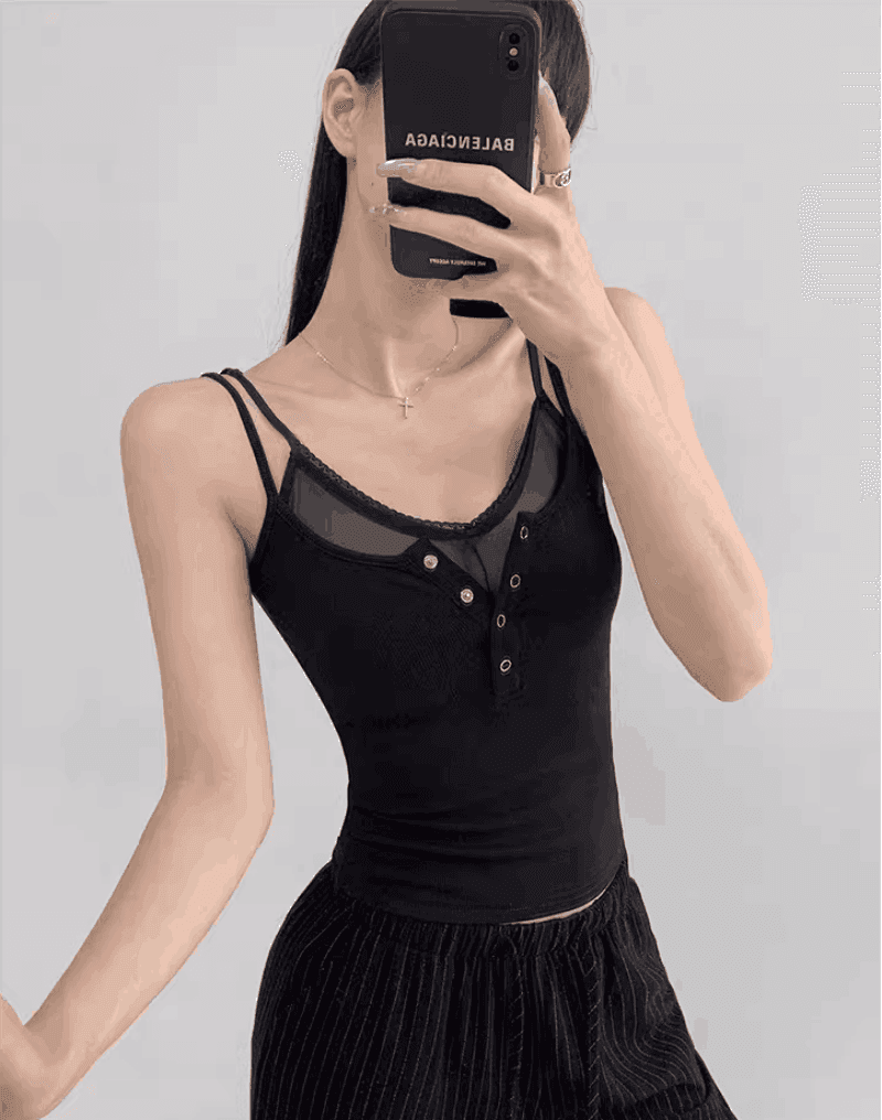 순수한 욕망 바람 레이스 망사 패치워크 페이크 레이어드 캐미솔 2026 여름 새로운 몸매 가꾸기 핫걸 짧은 맨위 상세 이미지 12