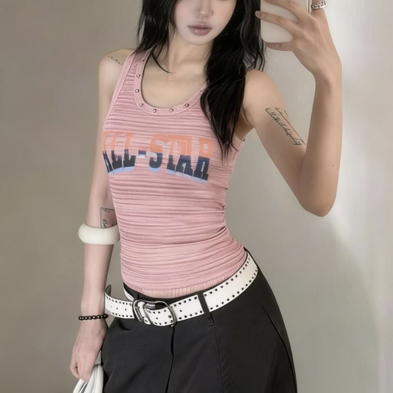 아메리칸 레트로 징 알파벳 프린트 조끼 여성 핫걸 바람 2026 여름 새로운 몸매 가꾸기 슬림해 보이는 다용도 슬립