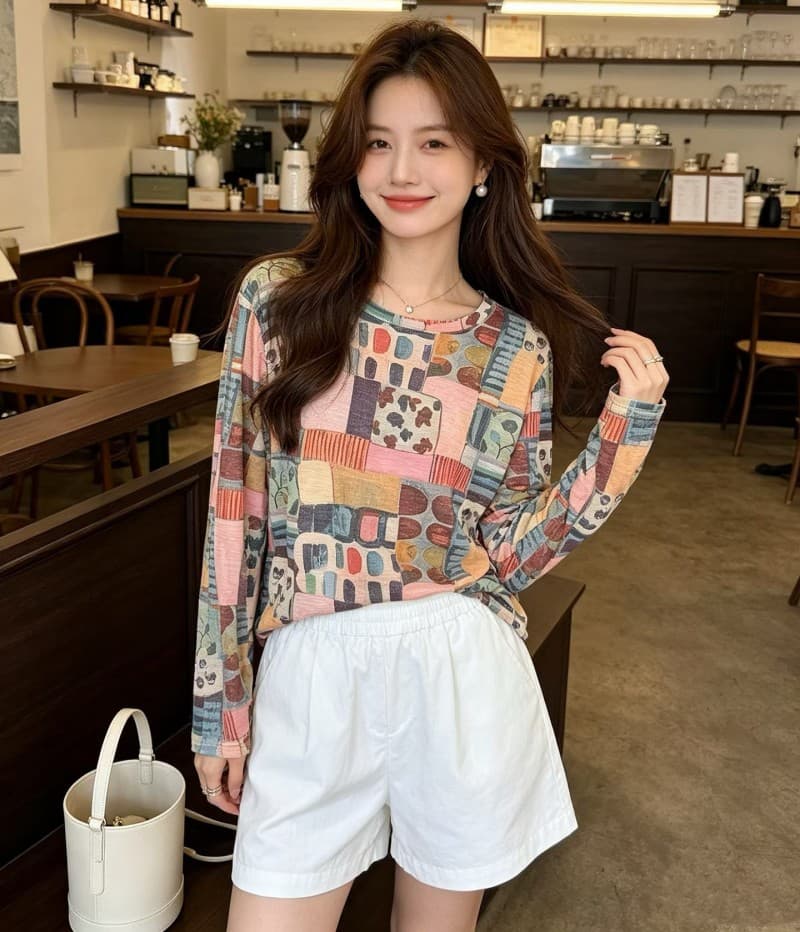 2026 여름 새로운 유럽과 미국 프린트 긴팔 얇은 티셔츠 여성 루즈핏 슬림해 보이는 주간 실크 자외선 차단 맨위 에어컨 블라우스 상세 이미지 4