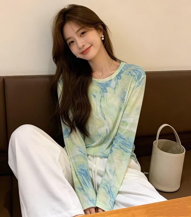 홀치기 염색 프린트 라이 경기 서울 주간 실크 자외선 차단 티셔츠 여성 여름 얇은 스타일 루즈핏 패션 외부 가져 가라. 블라우스 차가운 센스 맨위 상세 이미지 4