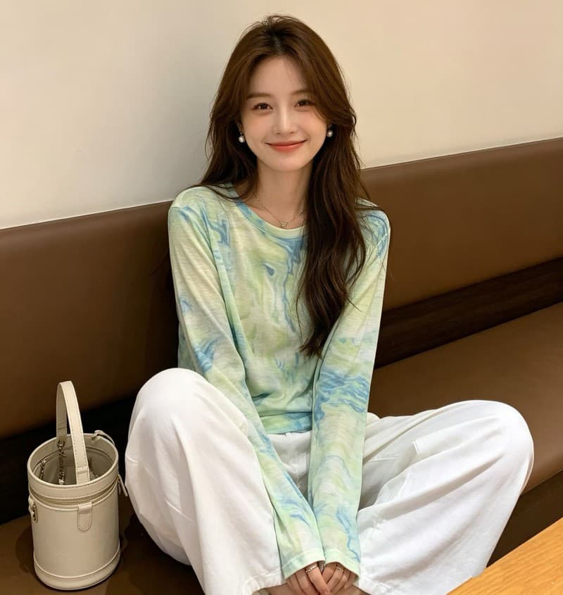 홀치기 염색 프린트 라이 경기 서울 주간 실크 자외선 차단 티셔츠 여성 여름 얇은 스타일 루즈핏 패션 외부 가져 가라. 블라우스 차가운 센스 맨위 상세 이미지 5