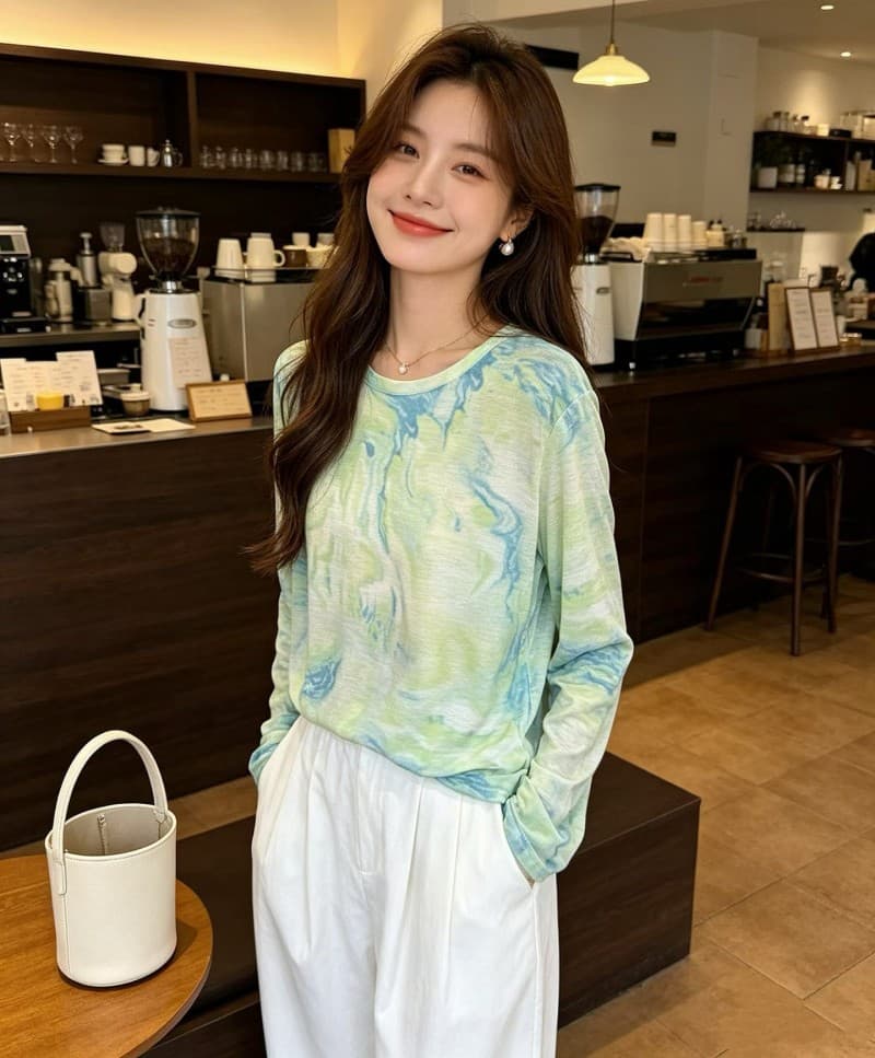 홀치기 염색 프린트 라이 경기 서울 주간 실크 자외선 차단 티셔츠 여성 여름 얇은 스타일 루즈핏 패션 외부 가져 가라. 블라우스 차가운 센스 맨위 상세 이미지 7