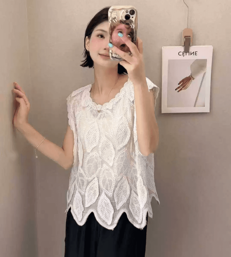 프랑스식 홀로우 아웃 자수 민소매 조끼 여성 여름 새로운 디자인 센스 작은 대중 Chic 착용 가져 가라. 다용도 맨위 트렌디 이미지 3
