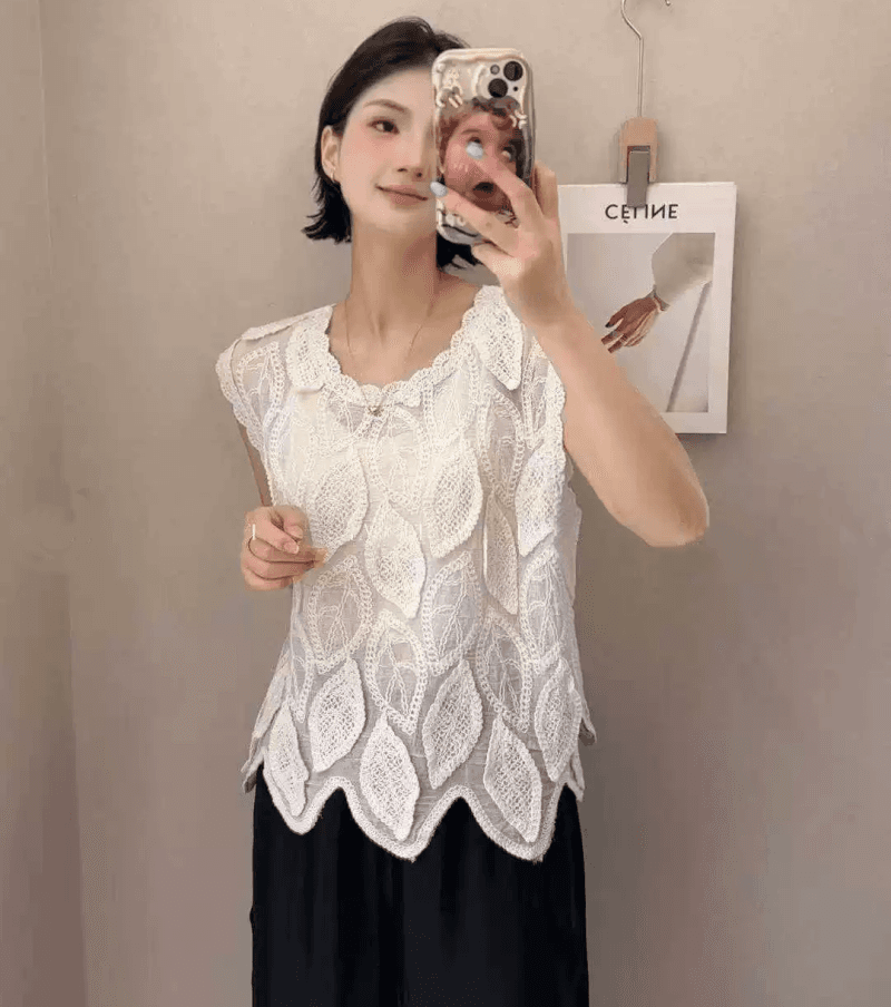 프랑스식 홀로우 아웃 자수 민소매 조끼 여성 여름 새로운 디자인 센스 작은 대중 Chic 착용 가져 가라. 다용도 맨위 트렌디 상세 이미지 1