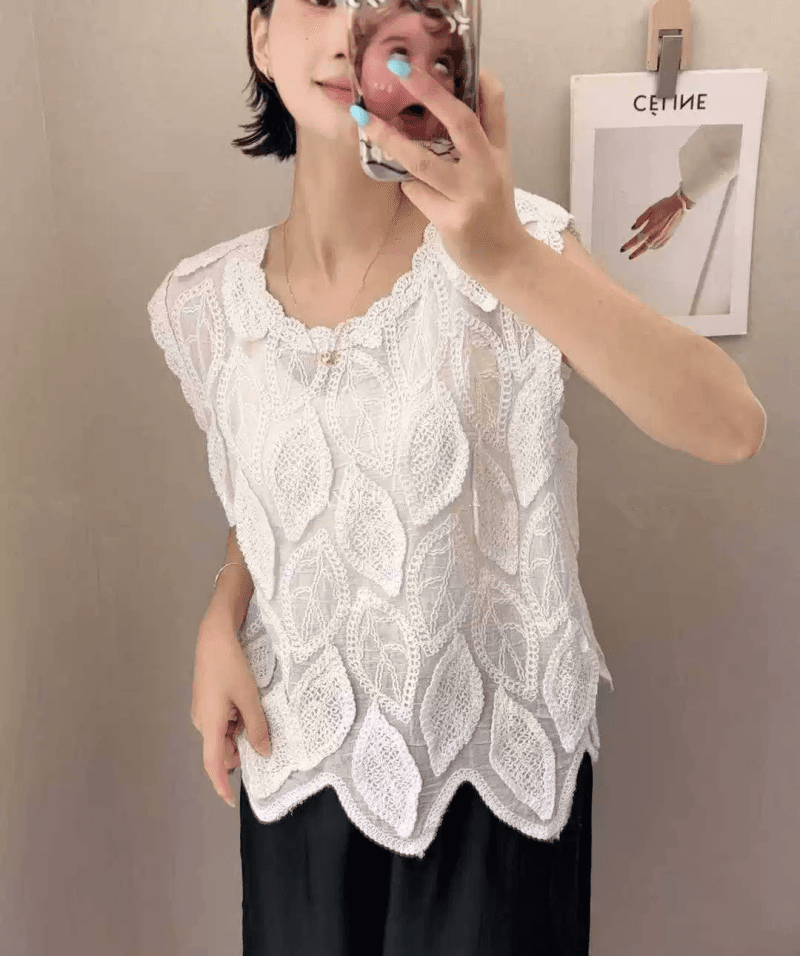 프랑스식 홀로우 아웃 자수 민소매 조끼 여성 여름 새로운 디자인 센스 작은 대중 Chic 착용 가져 가라. 다용도 맨위 트렌디 상세 이미지 3