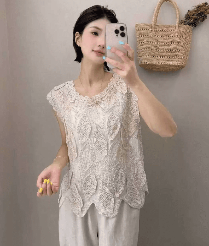 프랑스식 홀로우 아웃 자수 민소매 조끼 여성 여름 새로운 디자인 센스 작은 대중 Chic 착용 가져 가라. 다용도 맨위 트렌디 상세 이미지 6