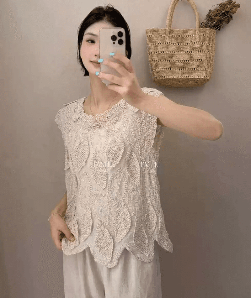 프랑스식 홀로우 아웃 자수 민소매 조끼 여성 여름 새로운 디자인 센스 작은 대중 Chic 착용 가져 가라. 다용도 맨위 트렌디 상세 이미지 7