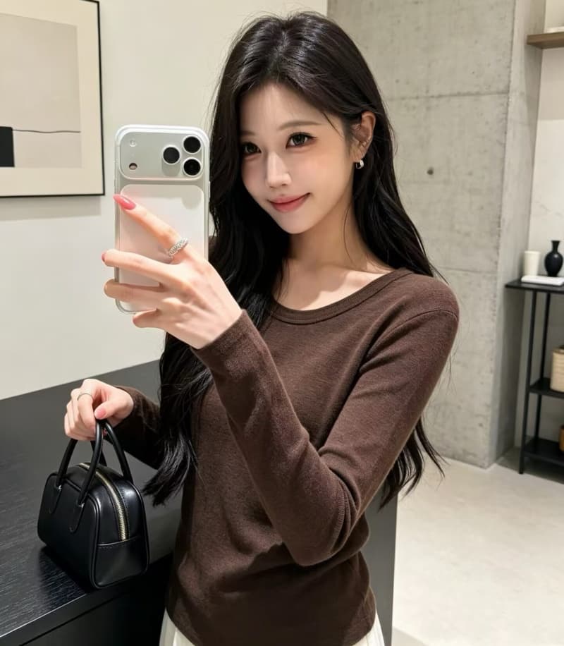 눈꽃 양모 u 칼라 신축성 긴팔 티셔츠 여성 26 가을 겨울 인사이드 가져 가라. 부드러운 찹쌀 기타 색상 기본 셔츠 트렌드 긍정적 인 어깨 의류 이미지 5