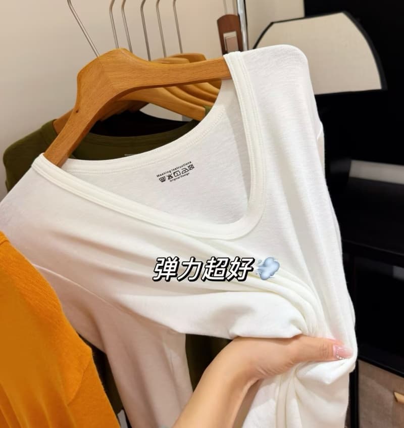 눈꽃 양모 u 칼라 신축성 긴팔 티셔츠 여성 26 가을 겨울 인사이드 가져 가라. 부드러운 찹쌀 기타 색상 기본 셔츠 트렌드 긍정적 인 어깨 의류 상세 이미지 6