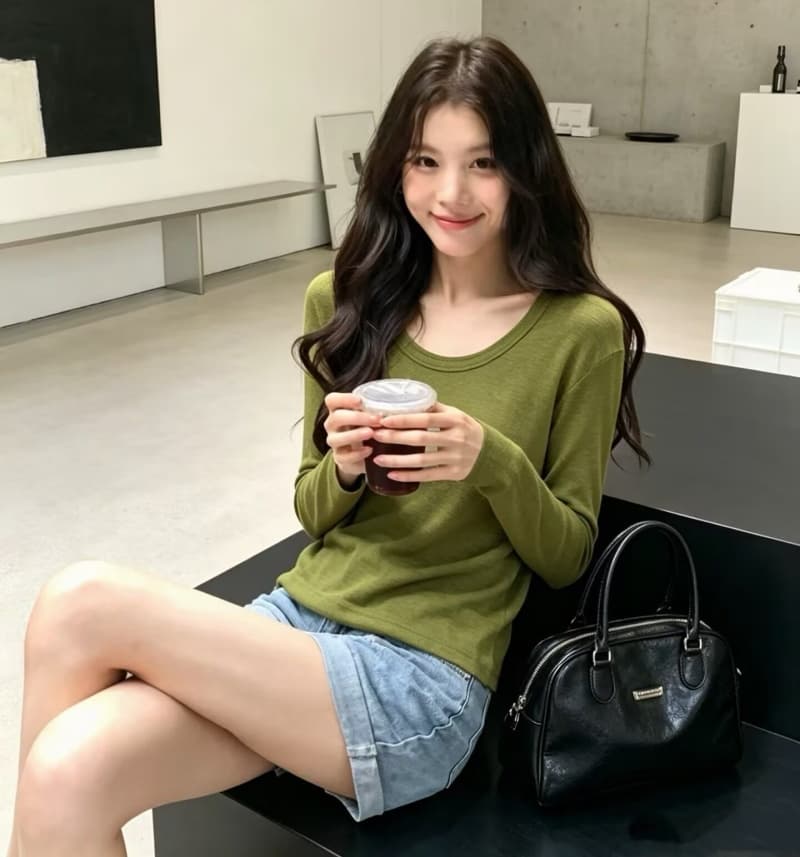 눈꽃 양모 u 칼라 신축성 긴팔 티셔츠 여성 26 가을 겨울 인사이드 가져 가라. 부드러운 찹쌀 기타 색상 기본 셔츠 트렌드 긍정적 인 어깨 의류 상세 이미지 10