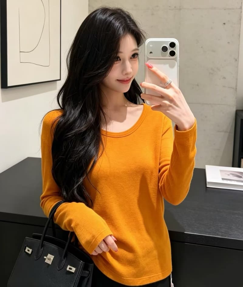 눈꽃 양모 u 칼라 신축성 긴팔 티셔츠 여성 26 가을 겨울 인사이드 가져 가라. 부드러운 찹쌀 기타 색상 기본 셔츠 트렌드 긍정적 인 어깨 의류 상세 이미지 12