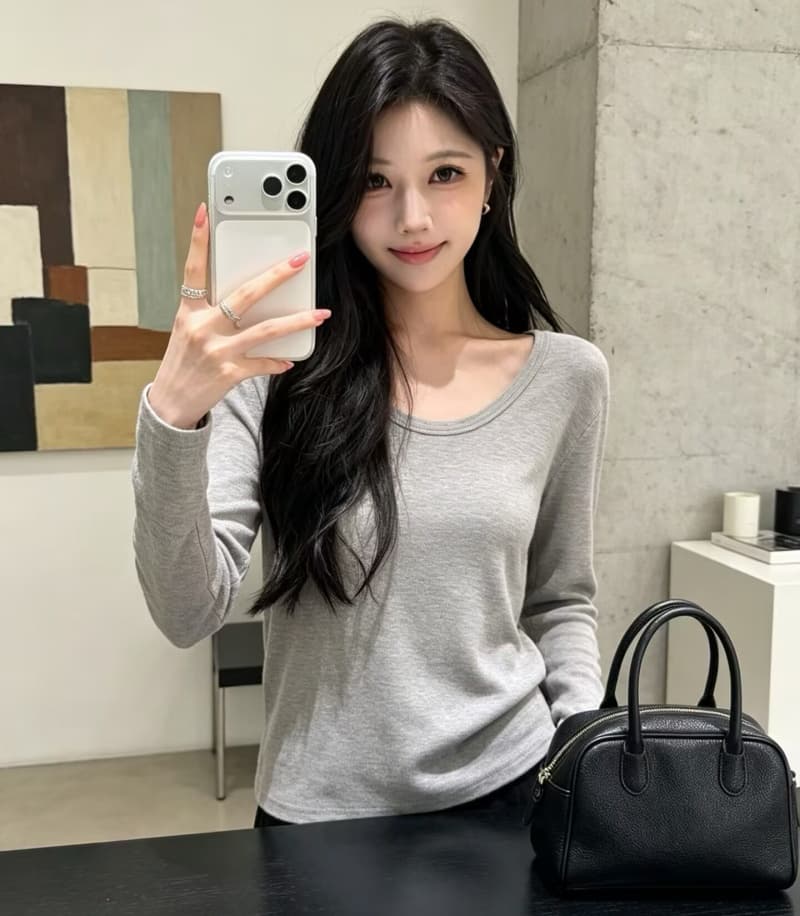 눈꽃 양모 u 칼라 신축성 긴팔 티셔츠 여성 26 가을 겨울 인사이드 가져 가라. 부드러운 찹쌀 기타 색상 기본 셔츠 트렌드 긍정적 인 어깨 의류 상세 이미지 17