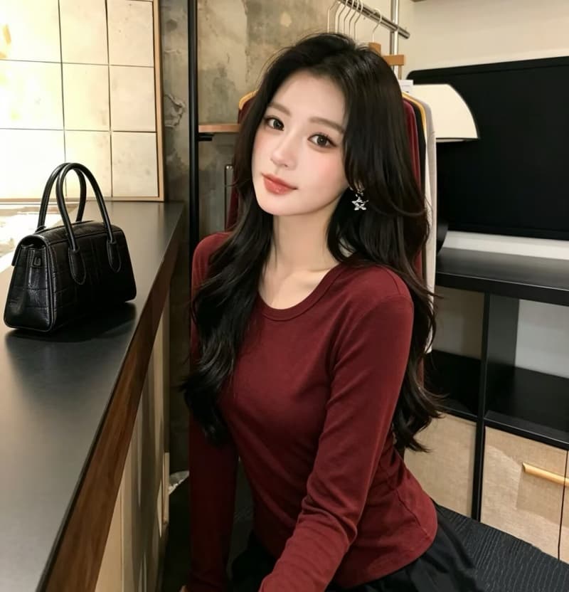 눈꽃 양모 u 칼라 신축성 긴팔 티셔츠 여성 26 가을 겨울 인사이드 가져 가라. 부드러운 찹쌀 기타 색상 기본 셔츠 트렌드 긍정적 인 어깨 의류 상세 이미지 21