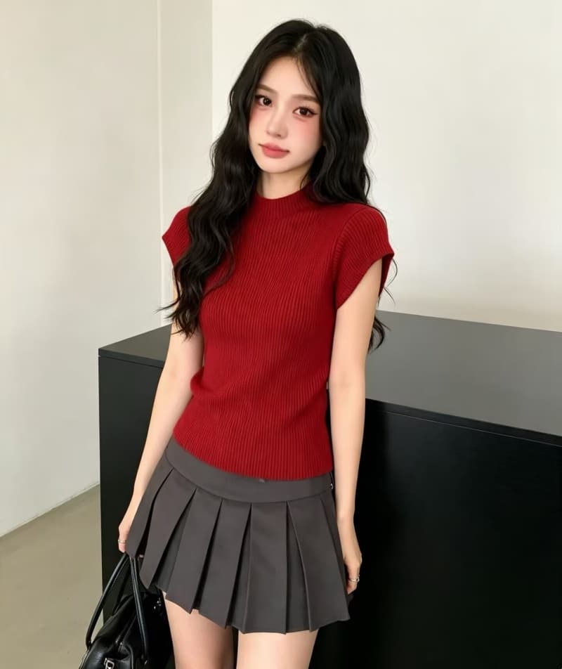 프랑스식 디자인 센스 익스트림 제인 바람 반하이넥 반팔 니트 스웨터 여성 2026 가을 새로운 인사이드 가져 가라. 몸매 가꾸기 기본 셔츠 상세 이미지 10