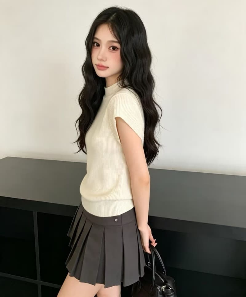 프랑스식 디자인 센스 익스트림 제인 바람 반하이넥 반팔 니트 스웨터 여성 2026 가을 새로운 인사이드 가져 가라. 몸매 가꾸기 기본 셔츠 상세 이미지 13