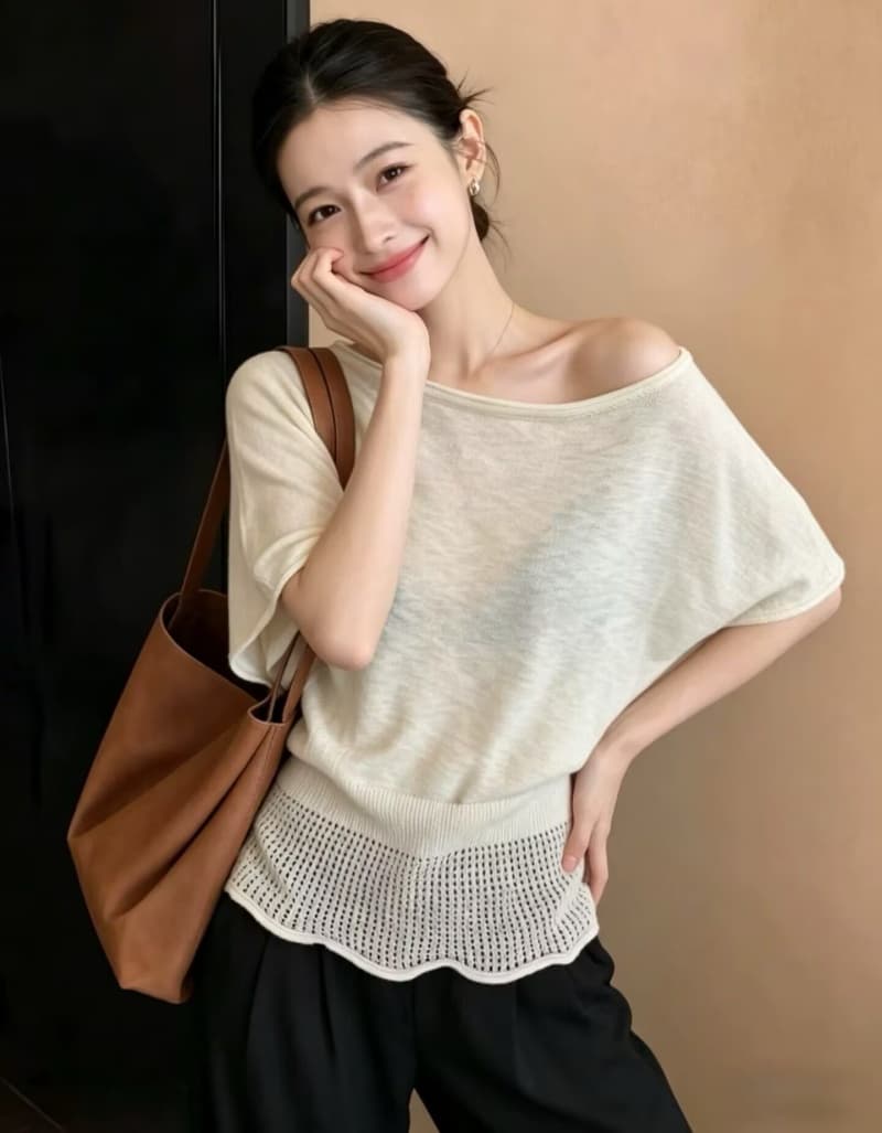 프랑스식 미니멀리즘 부드러운 바람 단색 라운드 넥 배트윙 소매 니트 스웨터 2026 여름 새로운 허리 수축 고급 센스 맨위 상세 이미지 8
