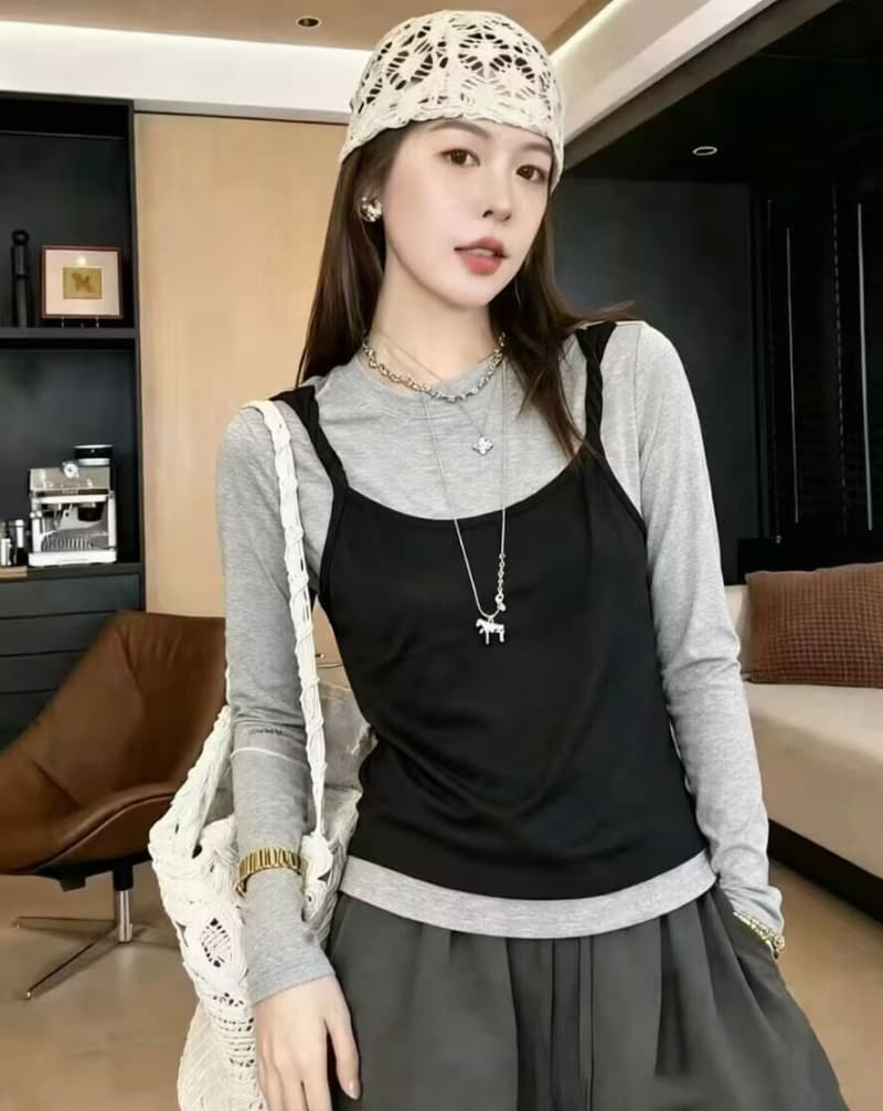 한국 스타일 고유 한 레트로 스타일 페이크 레이어드 긴팔 티셔츠 여성 가을 새로운 몸매 가꾸기 슬림해 보이는 디자인 센스 스택 착용 맨위 상세 이미지 7