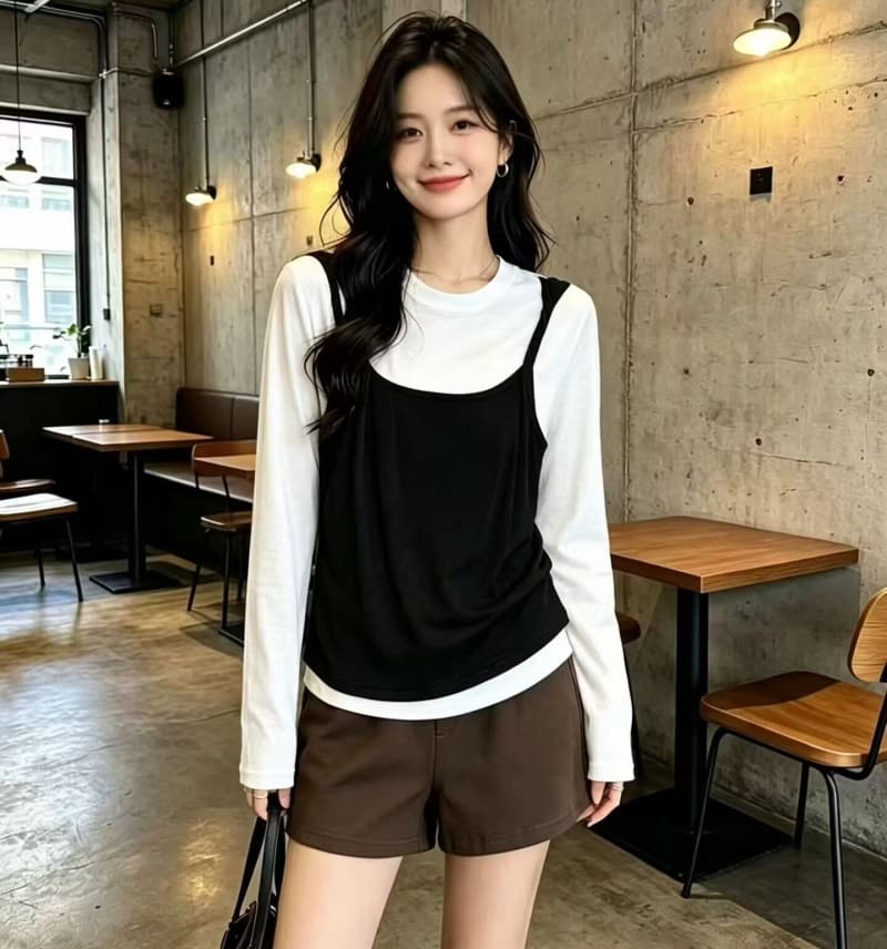 한국 스타일 고유 한 레트로 스타일 페이크 레이어드 긴팔 티셔츠 여성 가을 새로운 몸매 가꾸기 슬림해 보이는 디자인 센스 스택 착용 맨위 상세 이미지 8