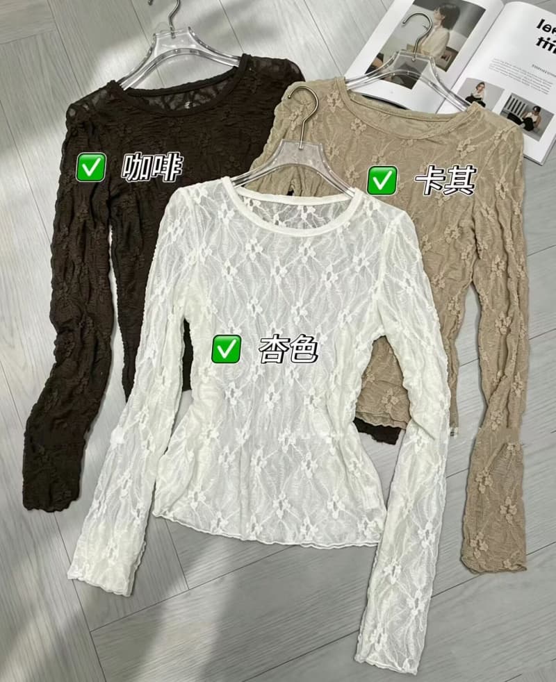 한 부서 다용도 꽃 레이스 마이크로 ~을 통해 긴팔 티셔츠 여성 2026 이른 가을 새로운 외국 가스 슬림해 보이는 기본 셔츠 맨위 상세 이미지 1