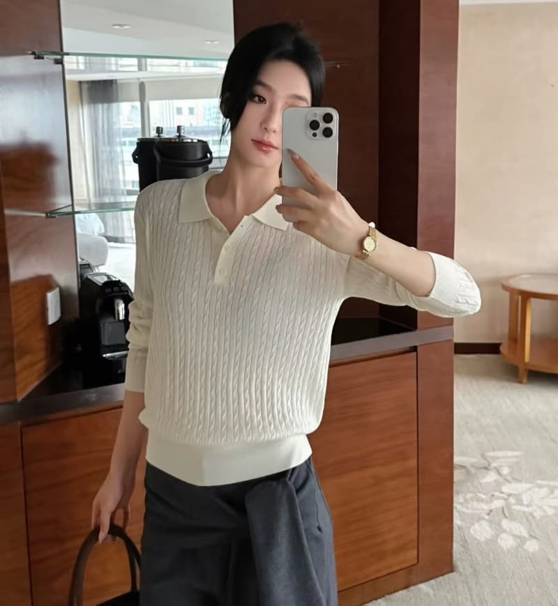 한 부서 폴로 칼라 오래된 돈 바람 인사이드 가져 가라. 스웨터 여자 가을 겨울 고급 센스 꽈배기 polo 니트 기본 셔츠 느긋한 맨위 상세 이미지 11