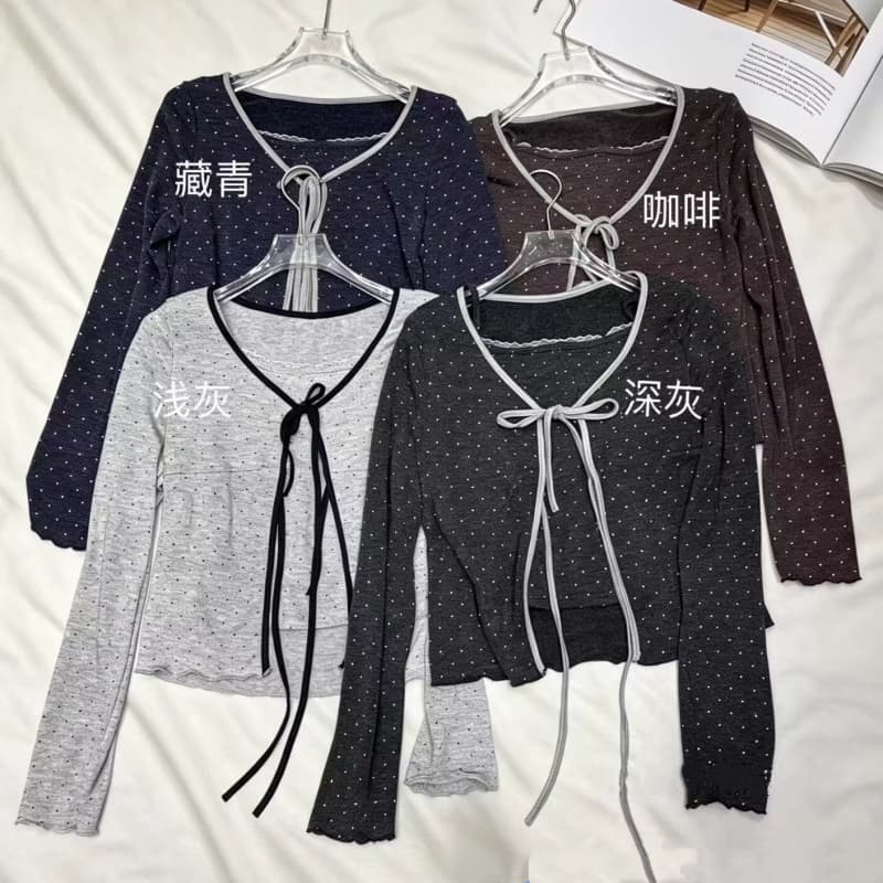 한 부서 달콤함 레이스 조각 인사이드 가져 가라. 캐미솔 도트 무늬 레이스업 긴팔 오픈 가디건 여성 가을 2026 투피스 세트 상세 이미지 1