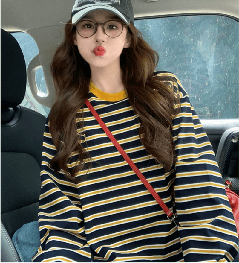 아메리칸 스트라이프 긴팔 티셔츠 여성 2026 가을 새로운 강아지 자수 레트로 디자인 센스 루즈핏 기본 셔츠 맨위 상세 이미지 4