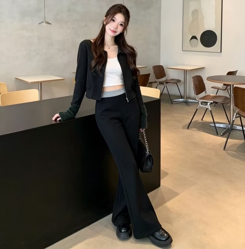 2026 한 스타일 가을 겨울 새로운 배색 패치워크 부츠컷 몸매 가꾸기 슬림해 보이는 하이웨이스트 길다 다리 캐주얼 운동 신축성 바지 여성 상세 이미지 4