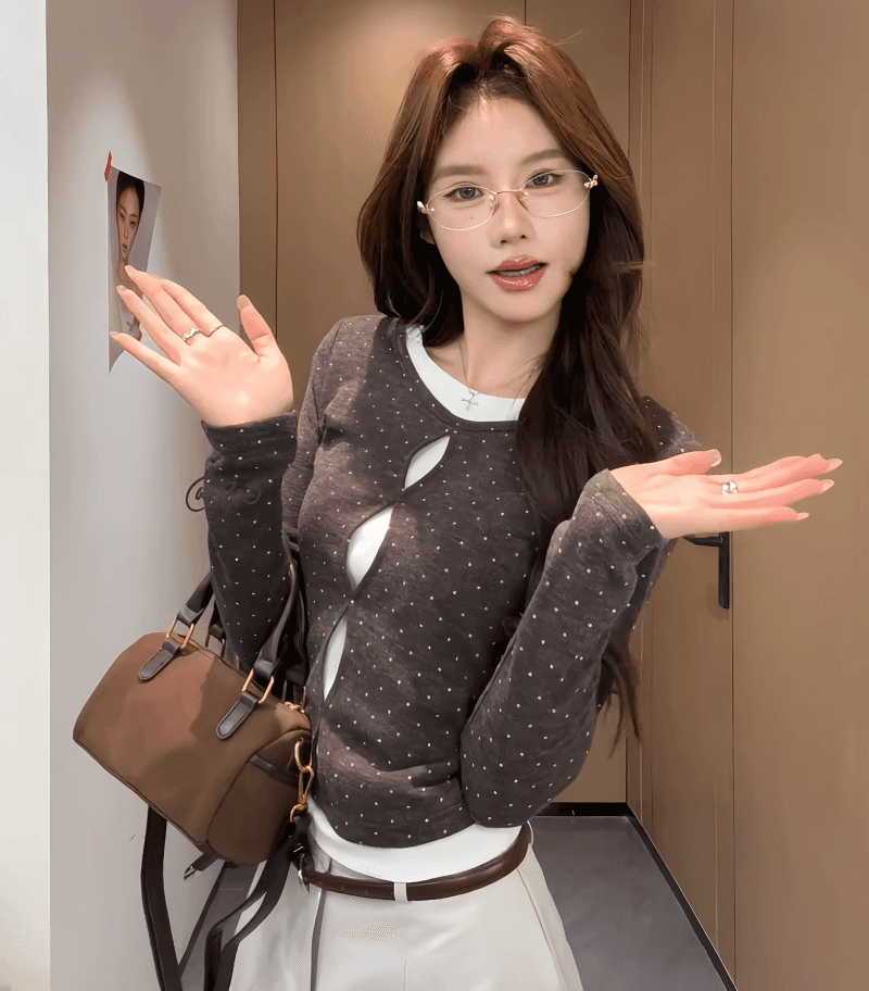 한 부서 핫걸 착용 가져 가라. 홀로우 아웃 페이크 레이어드 티셔츠 맨위 여성 가을 새로운 인사이드 가져 가라. 기본 셔츠 디자인 센스 작은 대중 이미지 2