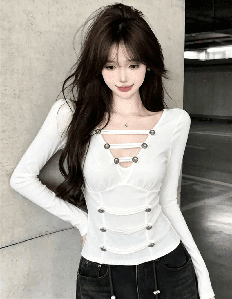순수한 욕망 섹시함 V넥 몸매 가꾸기 기본 셔츠 여성 디자인 센스 슬림해 보이는 긴팔 티셔츠 가을 품격 고유 한 인사이드 잡아라. 의류