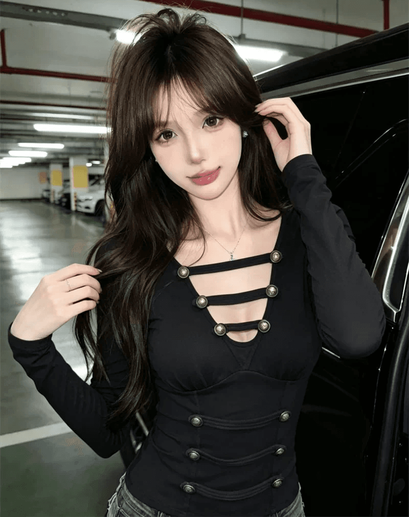 순수한 욕망 섹시함 V넥 몸매 가꾸기 기본 셔츠 여성 디자인 센스 슬림해 보이는 긴팔 티셔츠 가을 품격 고유 한 인사이드 잡아라. 의류 상세 이미지 7