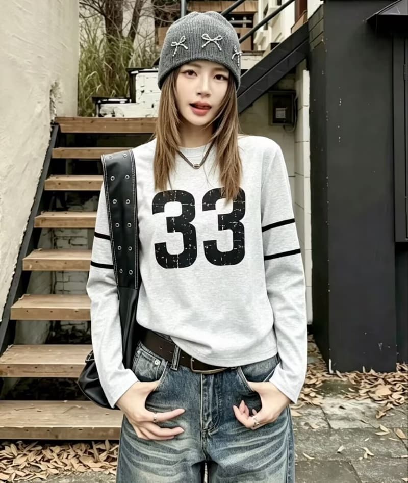 아메리칸 레트로 알파벳 프린트 패치워크 배색 산스크리트어 루즈핏 긴팔 티셔츠 여성 2026 가을 인사이드 가져 가라. 기본 셔츠 이미지 3