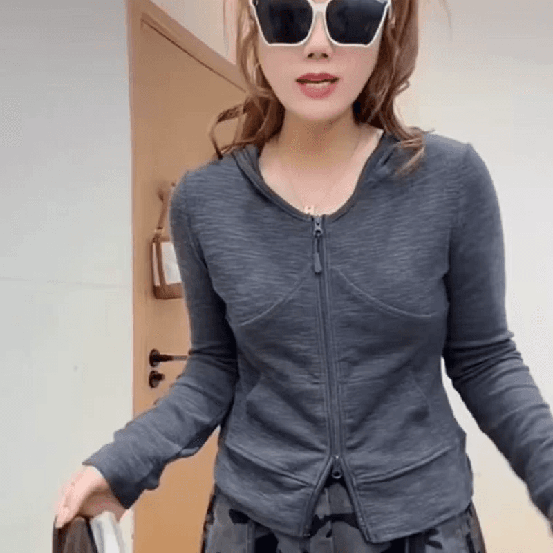 한 부서 디자인 센스 후드 지퍼 후드티 오픈 가디건 여성 2026 가을 새로운 슬림해 보이는 다용도 캐주얼 만나는 맨위 이미지 5