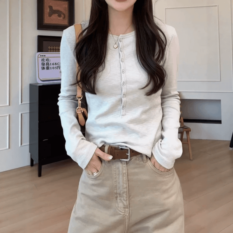 고급 센스 녹색 긴팔 티셔츠 여성 의류 조기 가을 2026 새로운 반 개방 칼라 맨위 몸매 가꾸기 기본 셔츠 인사이드 가져 가라. 상세 이미지 4