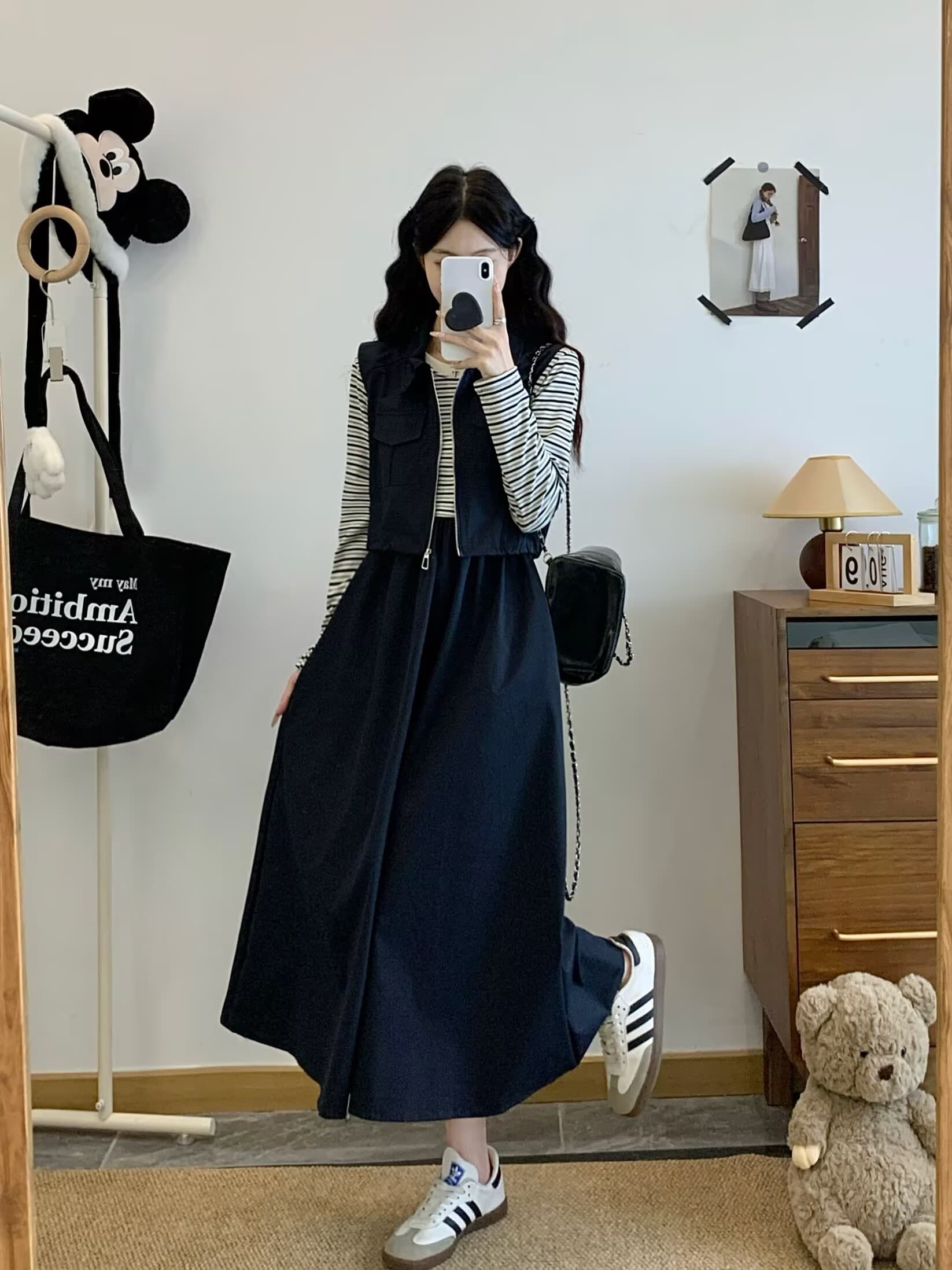 실사 빅 사이즈 스트라이프 세트 드레스 새로운 디자인 센스 베스트 패션 외국 가스 연령 감소 슬림해 보이는 두 세트 상세 이미지 11