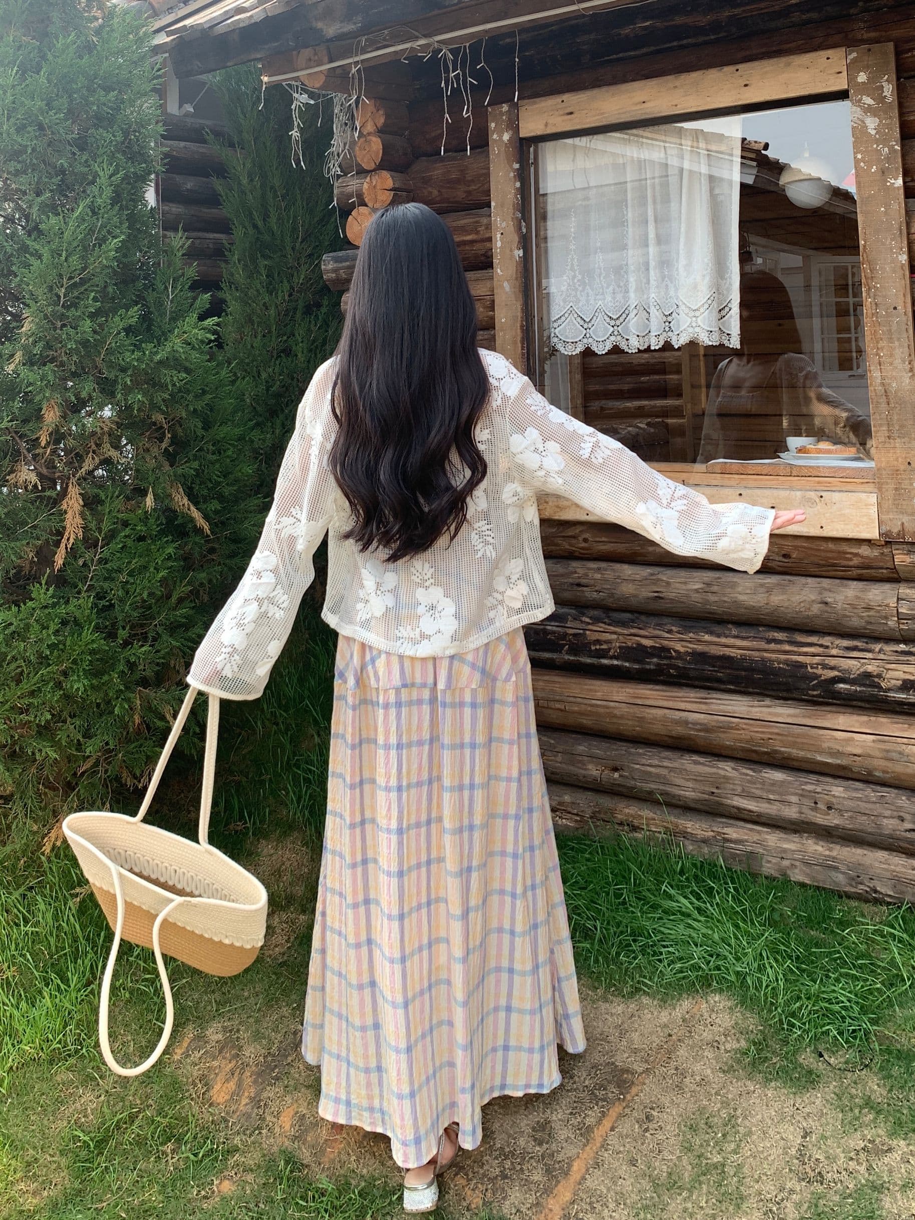실사 마이크로 지방 슬림해 보이는 체크무늬 슬립 여성 드레스 여름 새로운 휴가 바람 롱 스커트 여름 아름다운 작은 치마 이미지 4
