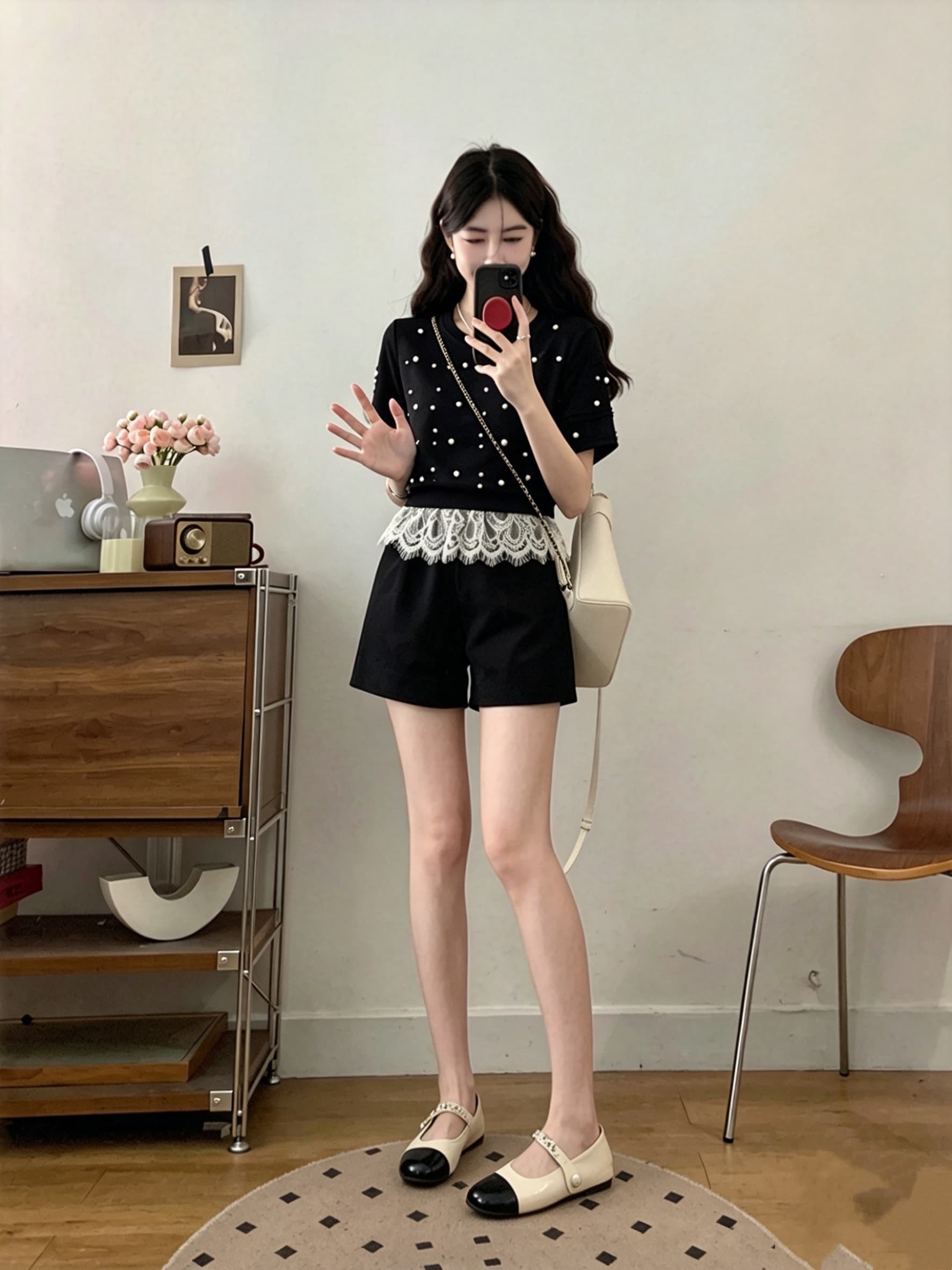 실사 작은 샤넬 스타일 세련된 운동복 세트 여성 2026 여름 새로운 맨위 넓은 다리가 짧다. 바지 투피스 세트 상세 이미지 2