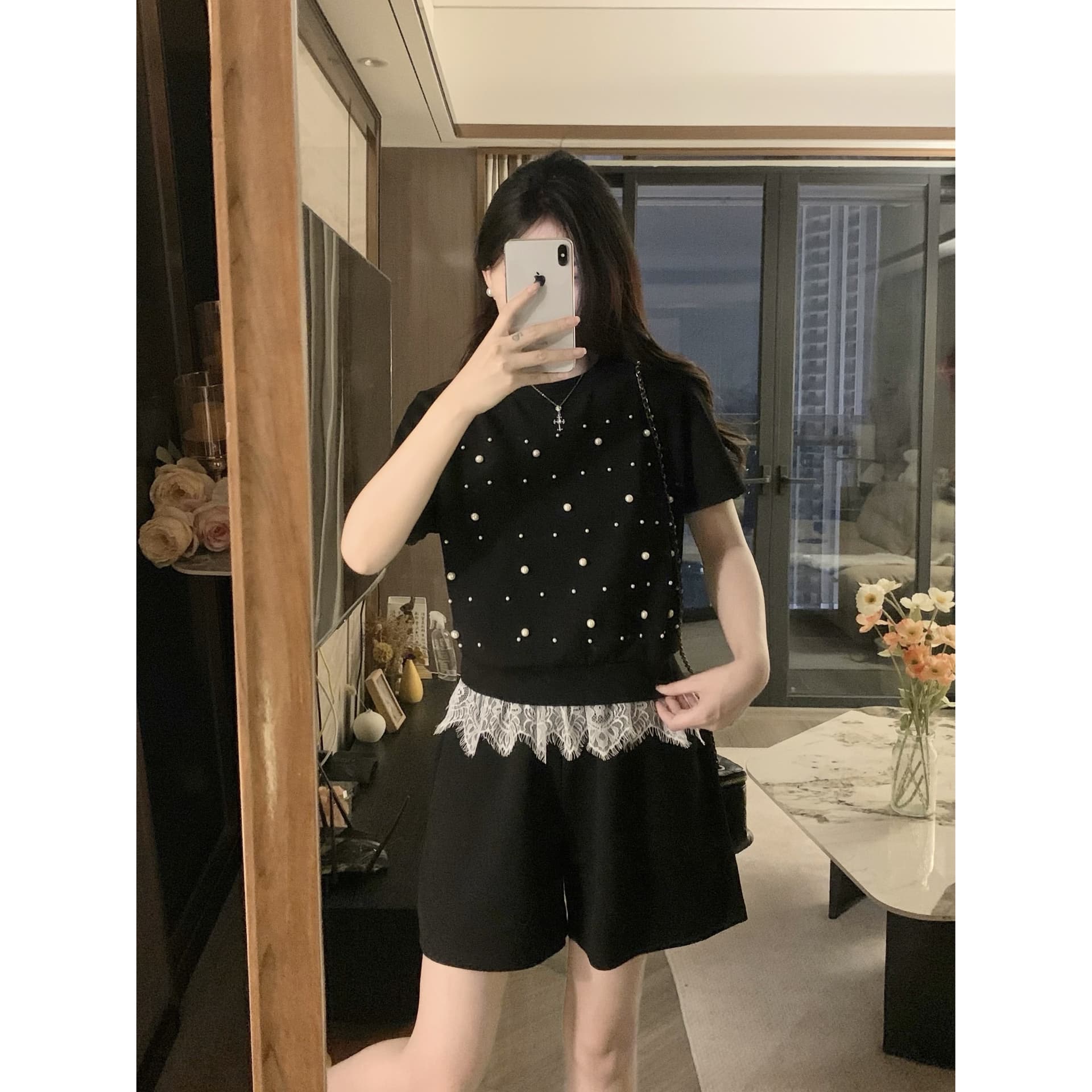 실사 작은 샤넬 스타일 세련된 운동복 세트 여성 2026 여름 새로운 맨위 넓은 다리가 짧다. 바지 투피스 세트 이미지 5