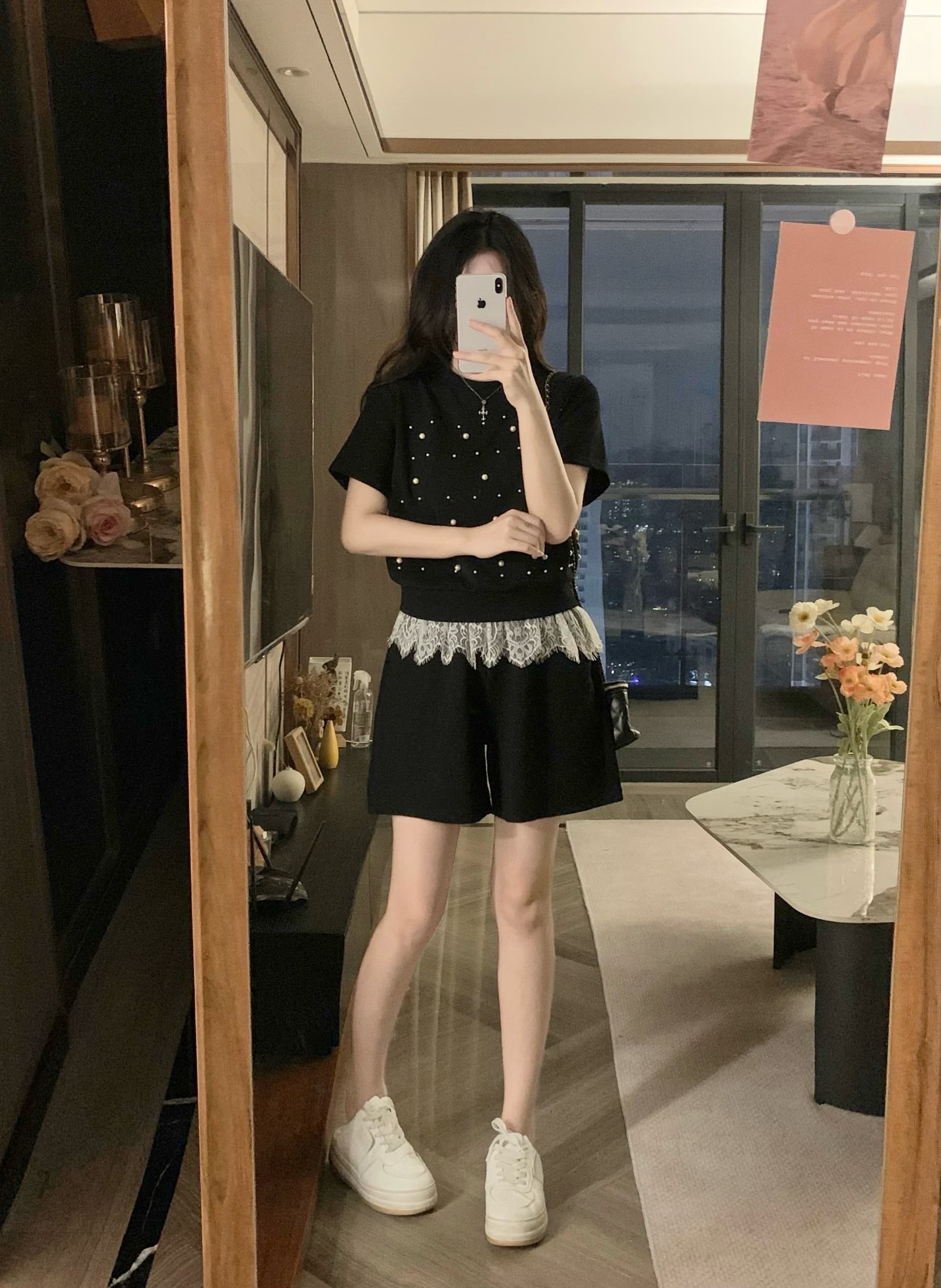 실사 작은 샤넬 스타일 세련된 운동복 세트 여성 2026 여름 새로운 맨위 넓은 다리가 짧다. 바지 투피스 세트 상세 이미지 2