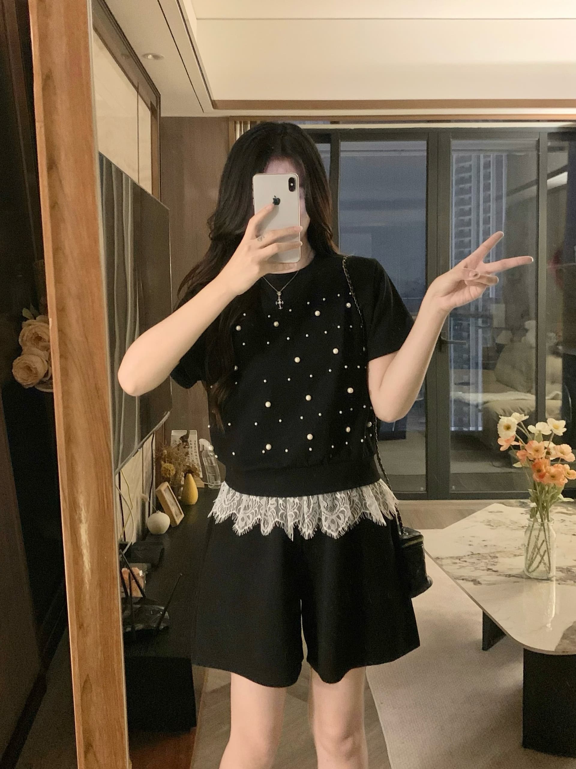 실사 작은 샤넬 스타일 세련된 운동복 세트 여성 2026 여름 새로운 맨위 넓은 다리가 짧다. 바지 투피스 세트 상세 이미지 3