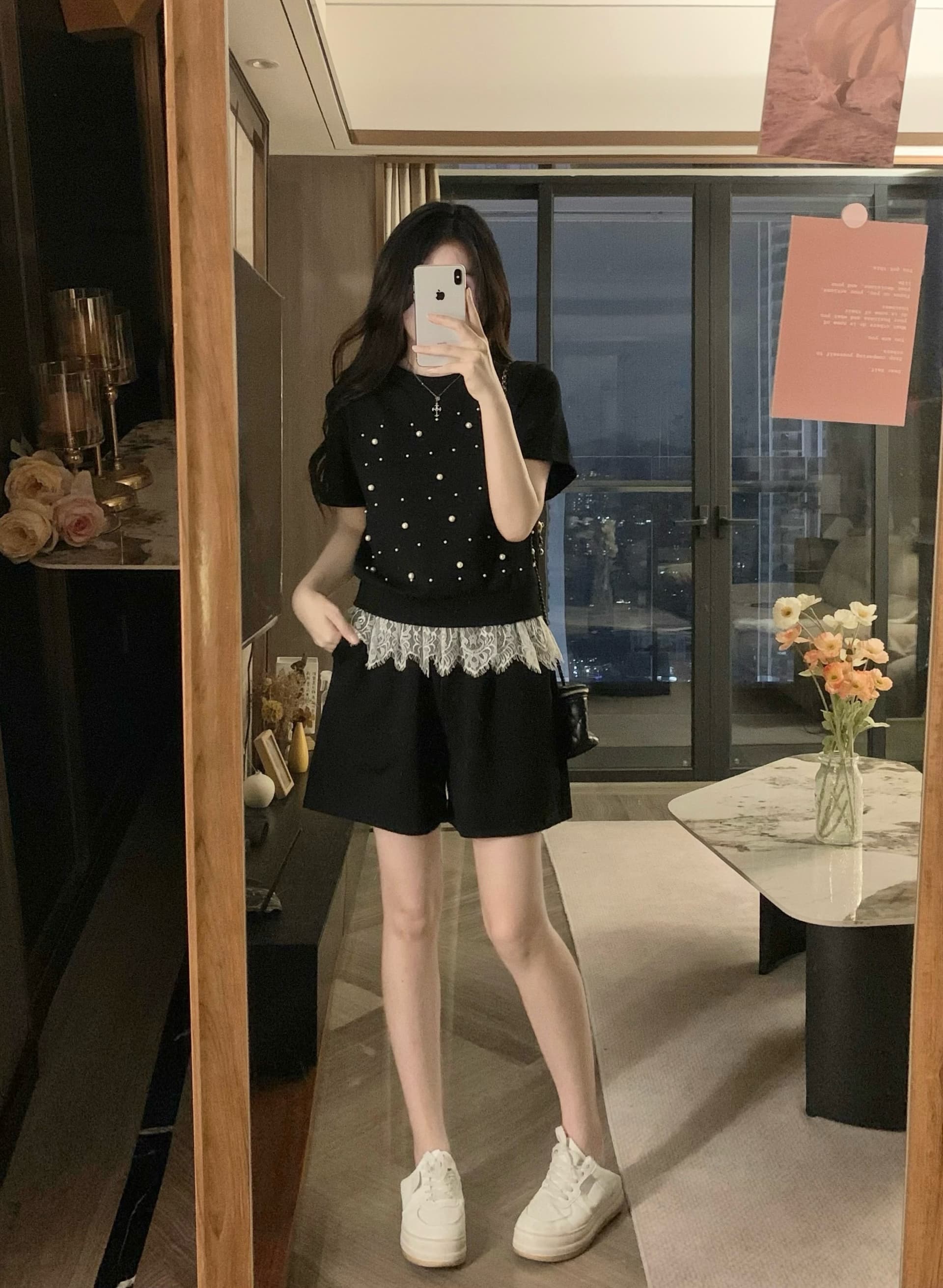 실사 작은 샤넬 스타일 세련된 운동복 세트 여성 2026 여름 새로운 맨위 넓은 다리가 짧다. 바지 투피스 세트 상세 이미지 7