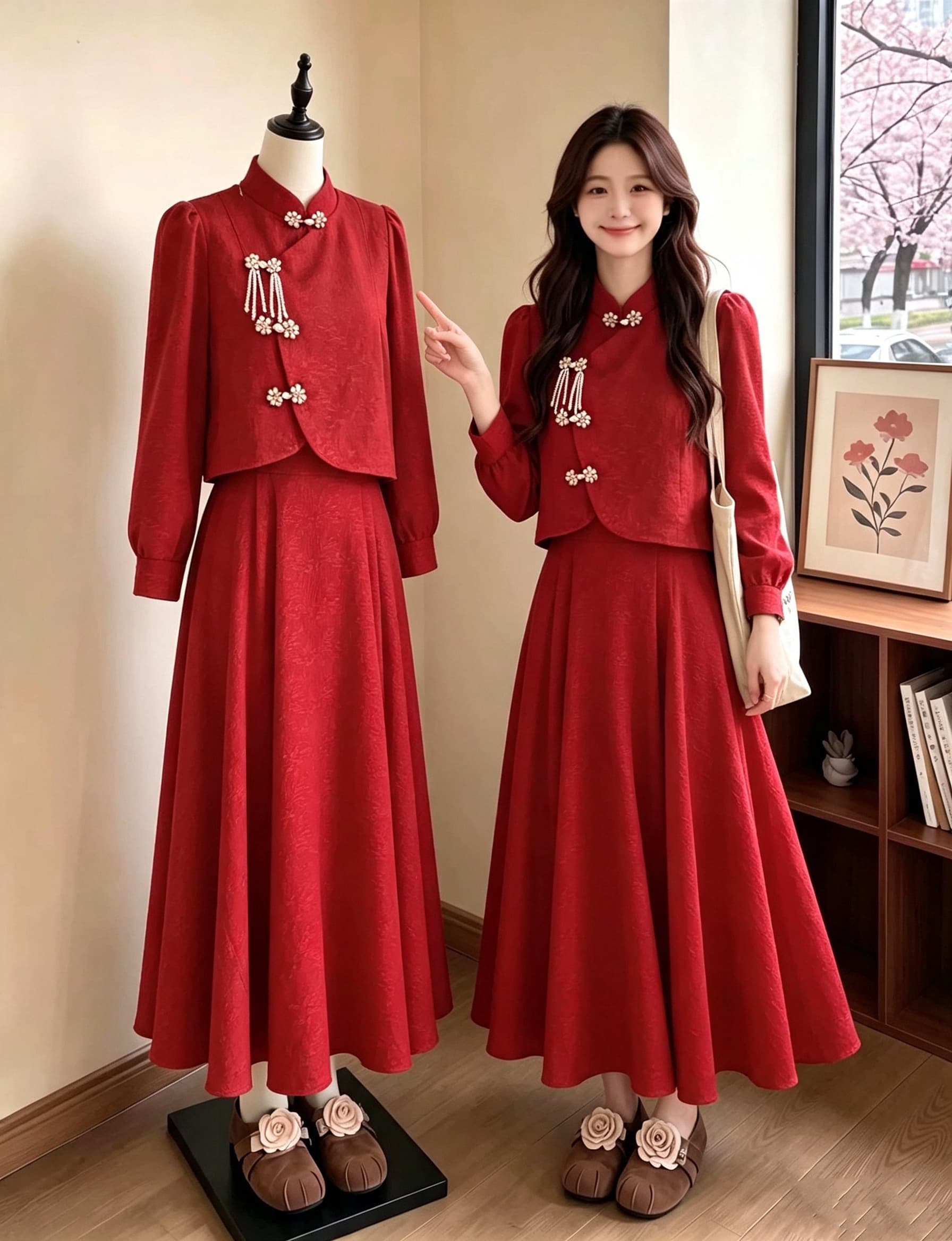 토스트 서비스 신부 아침 로브 새로운 중식 치파오 빨간색 결혼 참여 예복 드레스 작은 키 뒷문 캐주얼웨어 이미지 3
