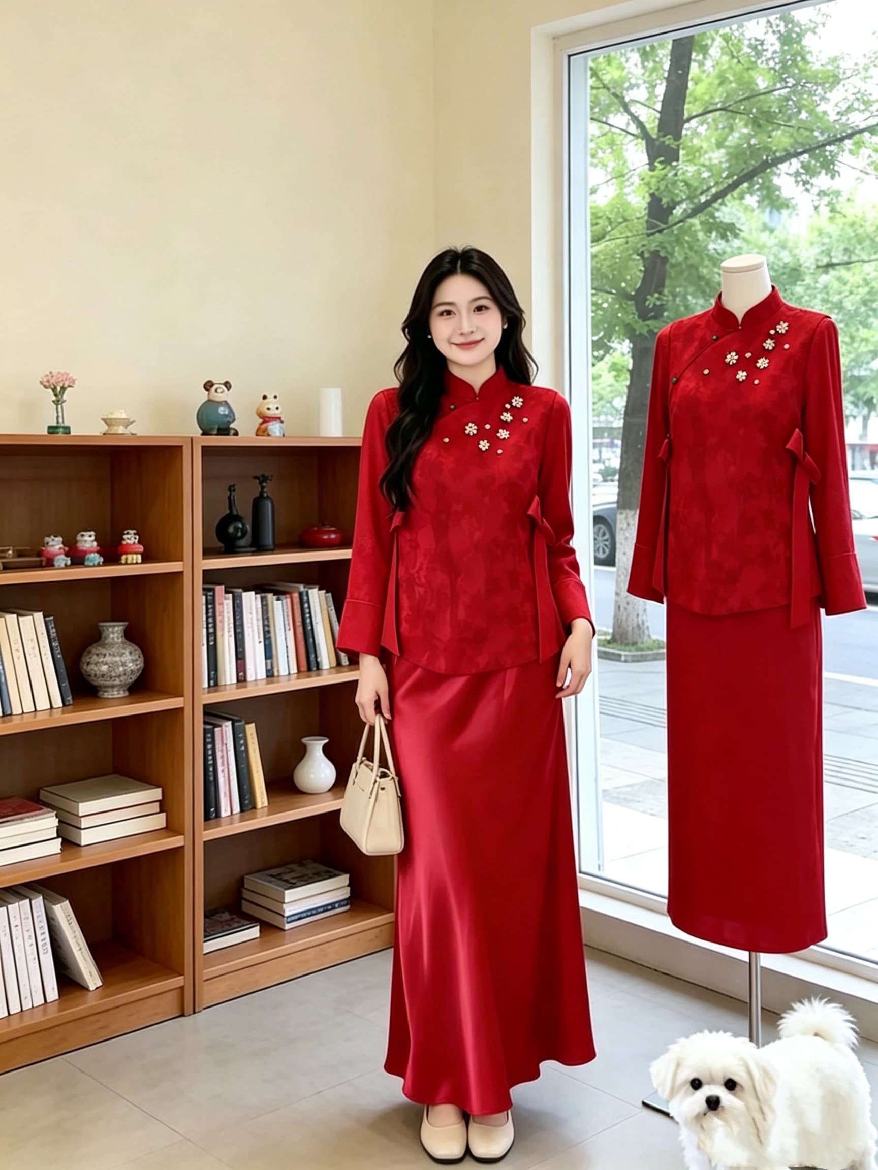 새로운 중식 빨간색 임산부 치파오 토스트 서비스 신부 결혼 참여 예복 빅 사이즈 지방 mm 표지 배 안녕하세요. 결혼 긴팔 이미지 3